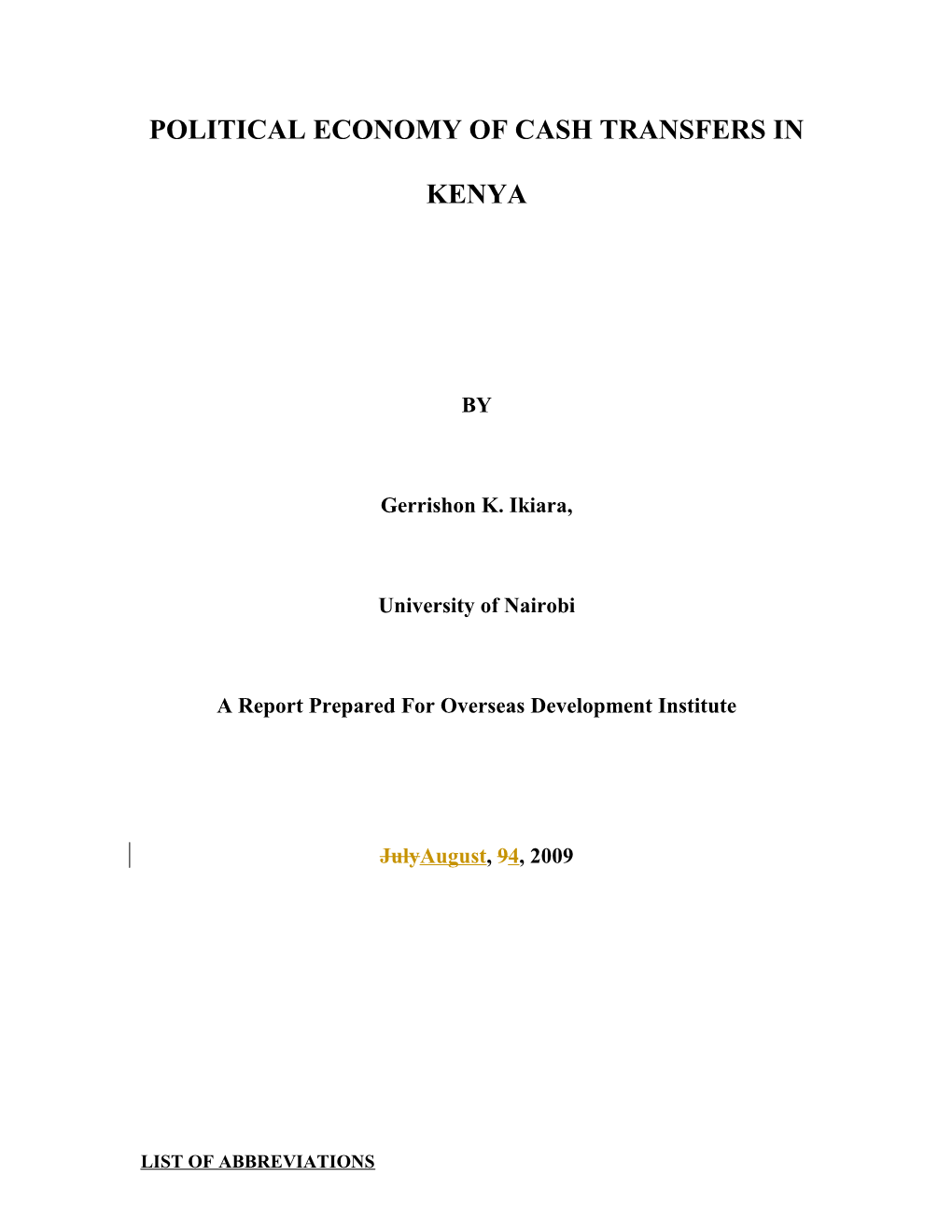 Political Economy of Cash Transfers in Kenya