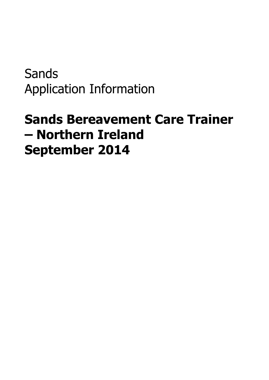 Sands Bereavement Care Trainer Northern Ireland