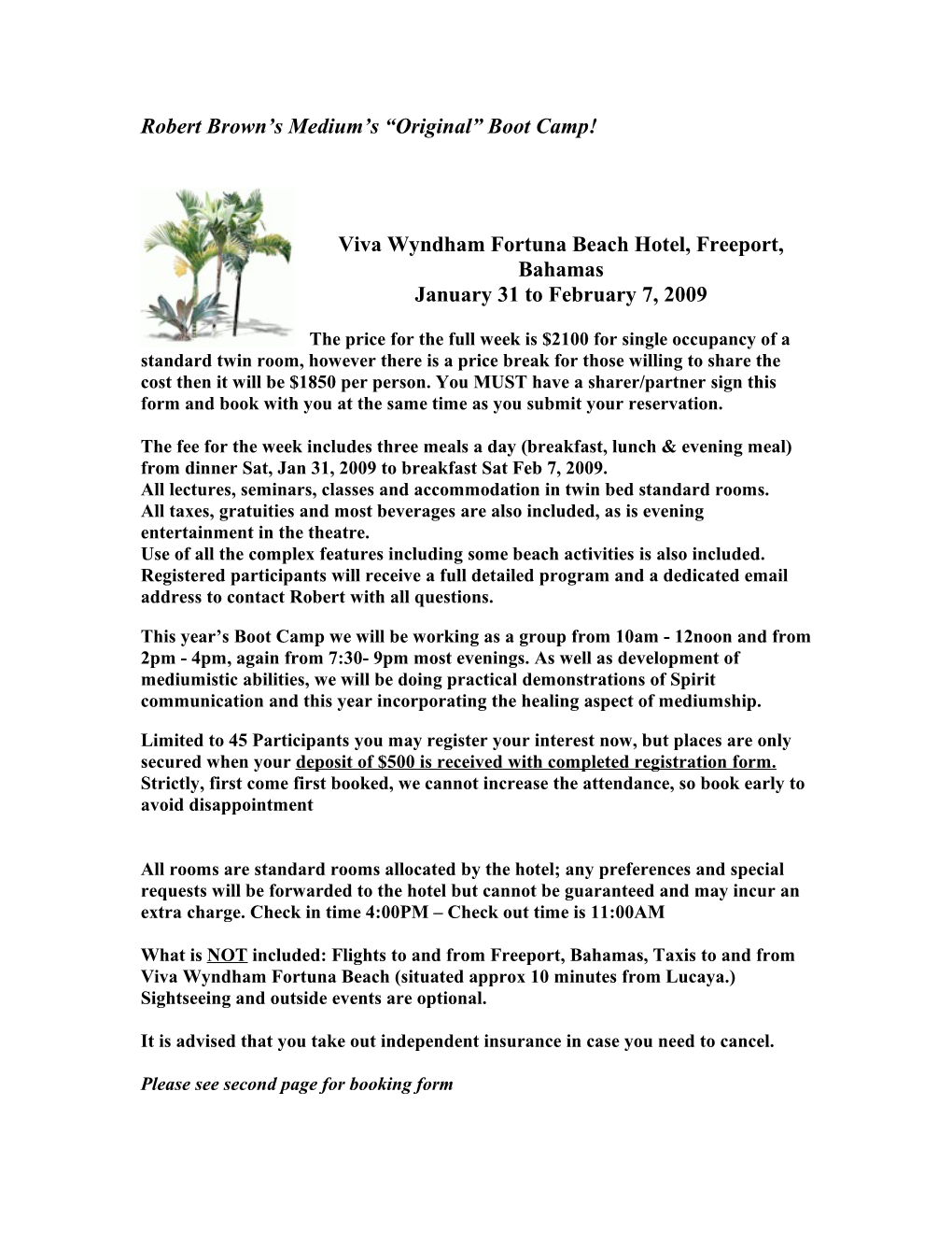 THE BAHAMAS BOOT CAMP Reservation Form