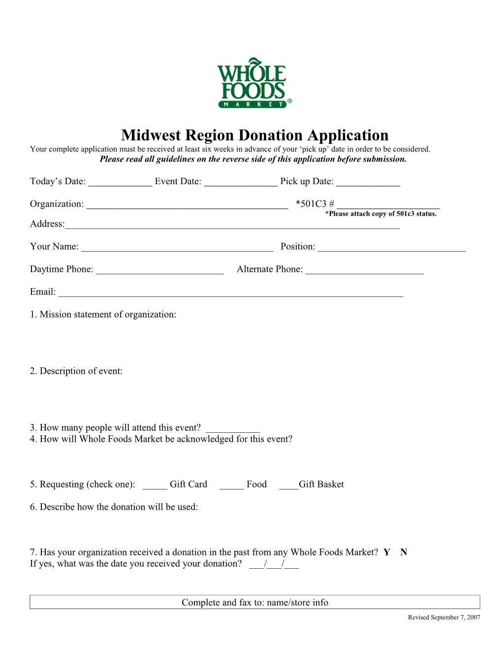 Midwest Region Donation Application
