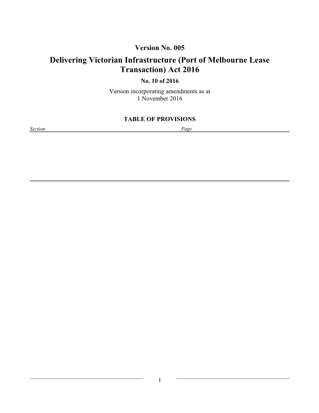 Delivering Victorian Infrastructure (Port of Melbourne Lease Transaction) Act 2016