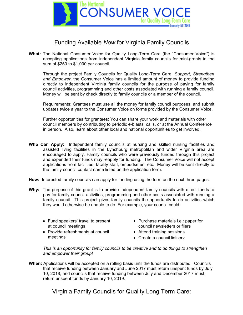 Funding Available Now for Virginia Family Councils
