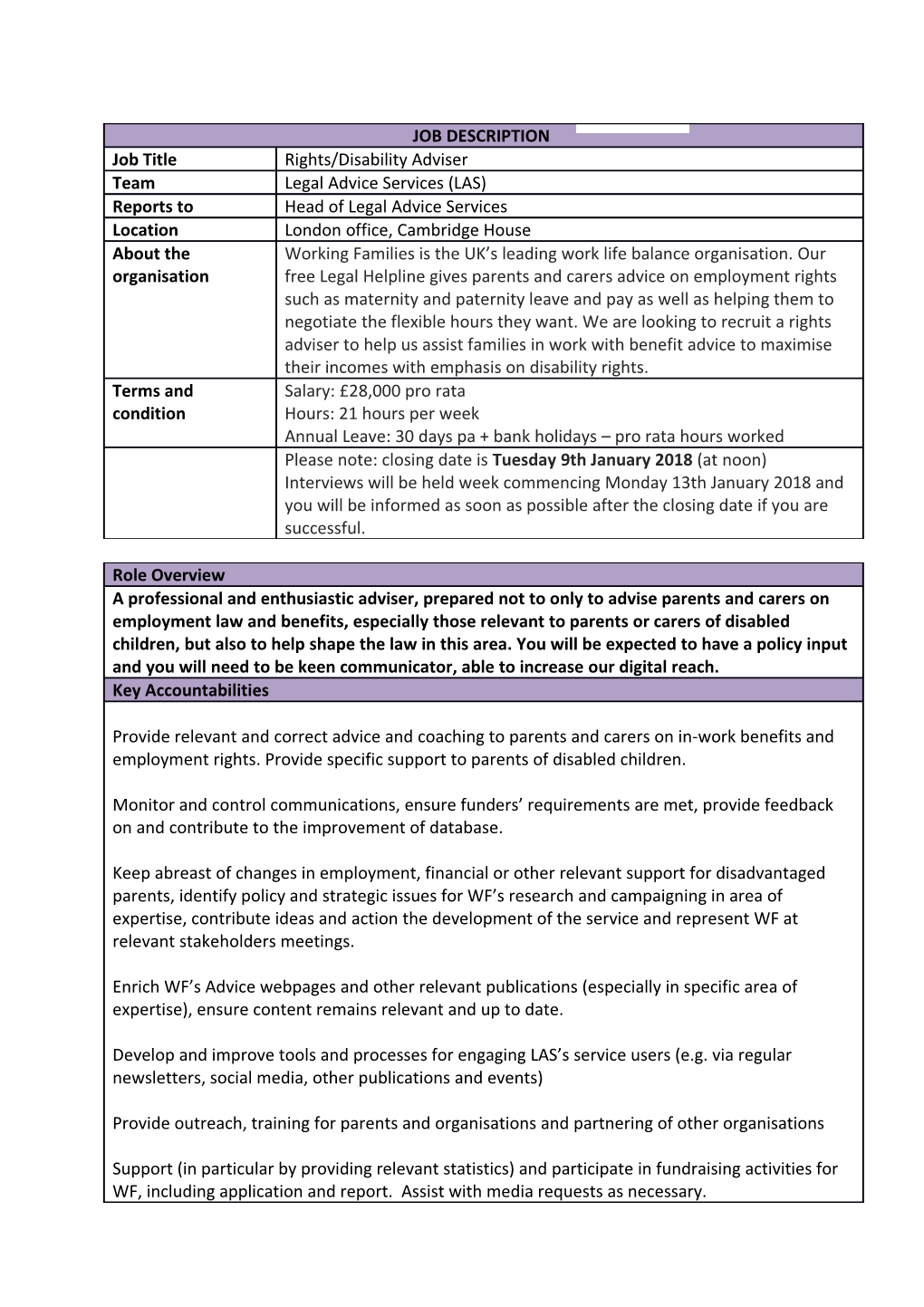 Expertise in and Experience of Advising on Parental Employment Rights And/Or In-Work Benefits