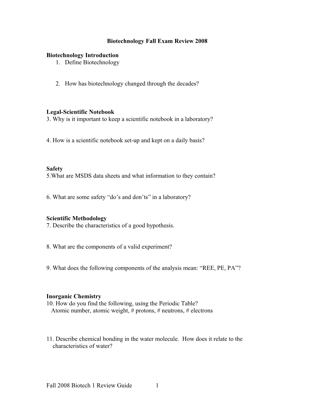 Biotechnology Fall Exam Review