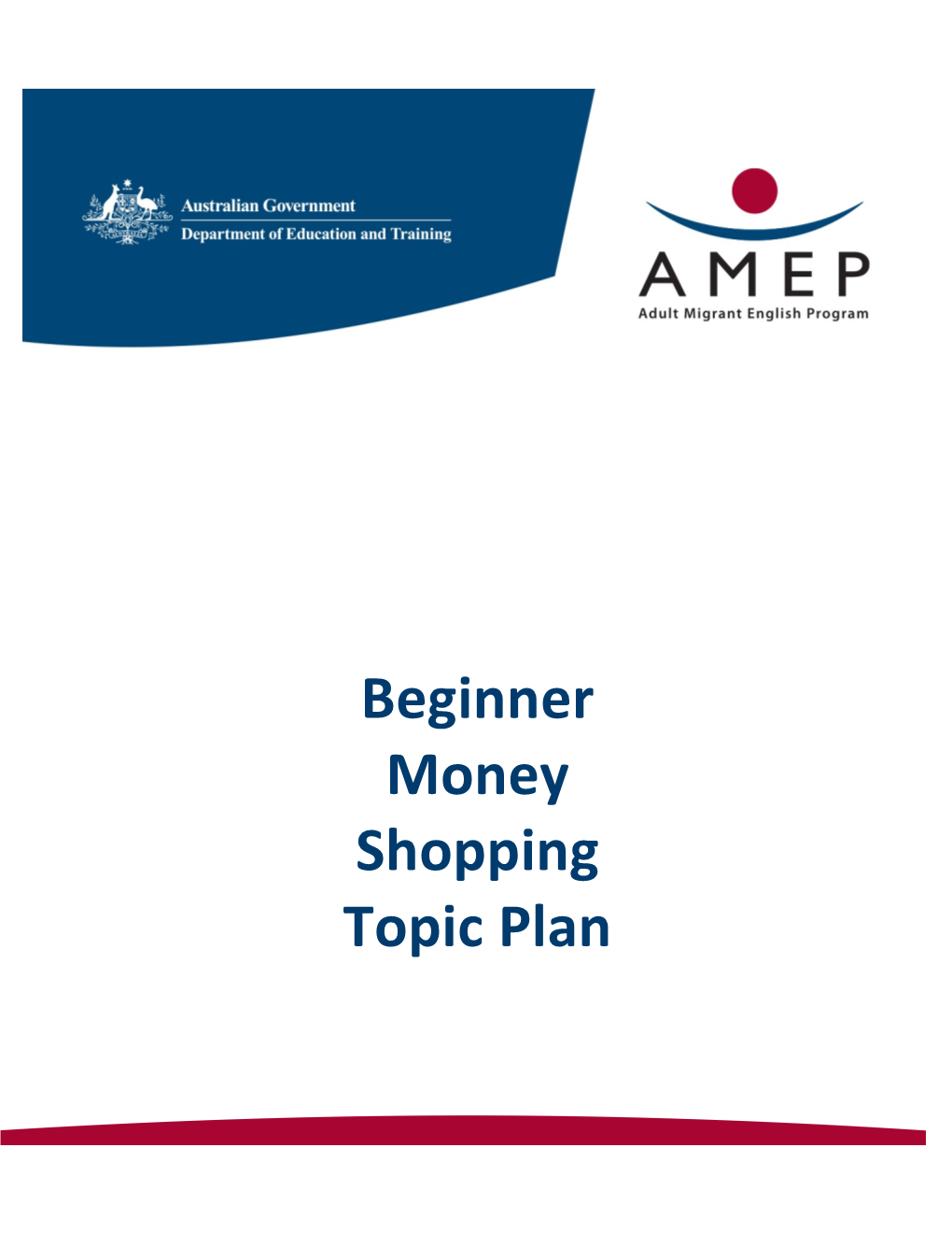 Beginner Money Shopping Topic Plan