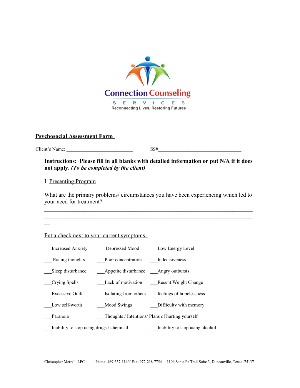 Psychosocial Assessment Form