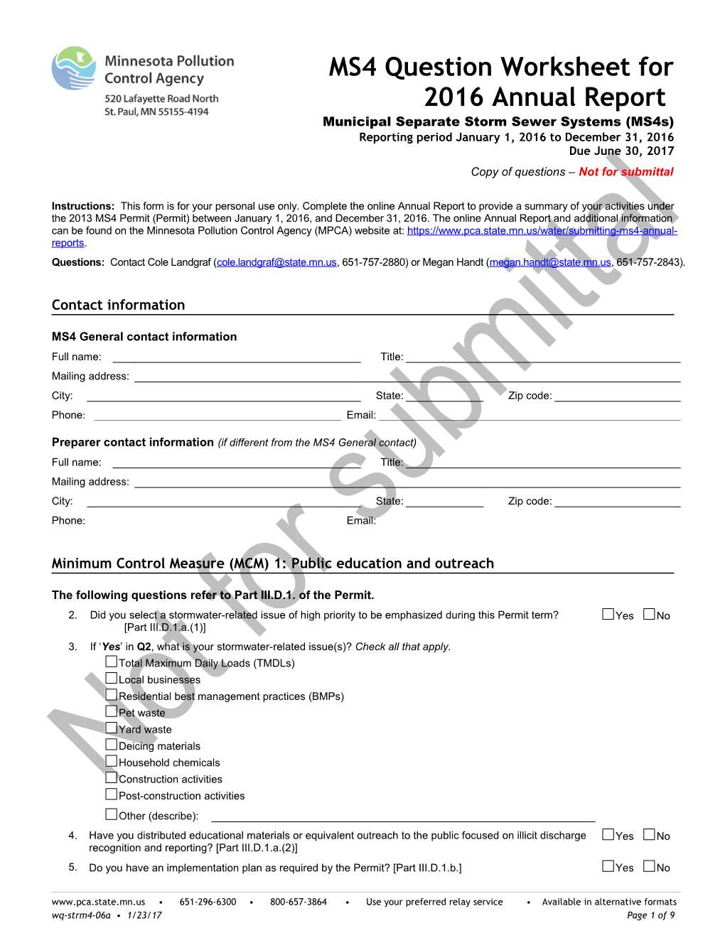 MS4 Question Worksheet for Annual Report - Form