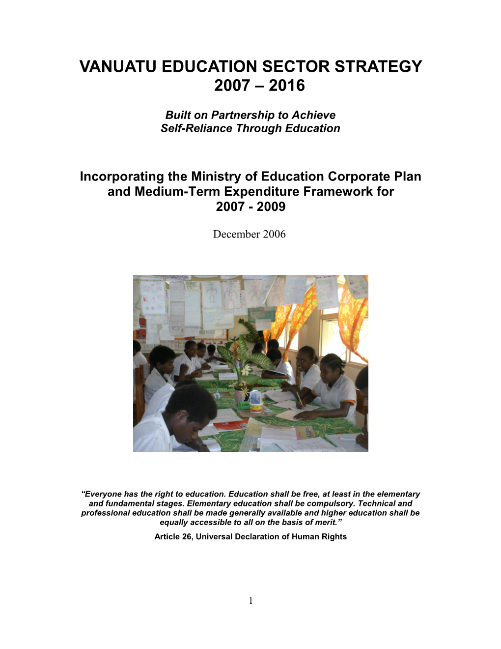 Vanuatu Education Sector Strategy 2007 - 2016