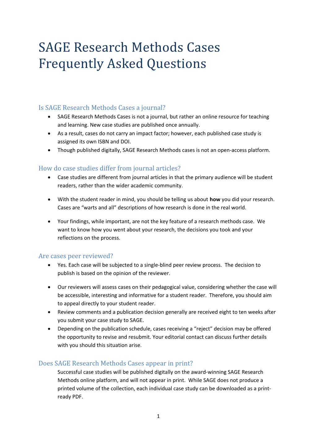 SAGE Research Methods Cases Frequently Asked Questions
