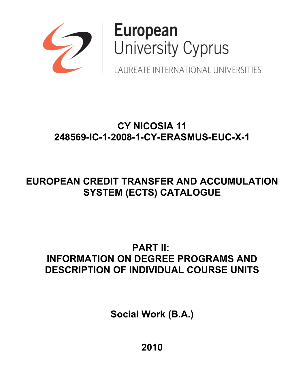 European Credit Transfer and Accumulation System (Ects) Catalogue