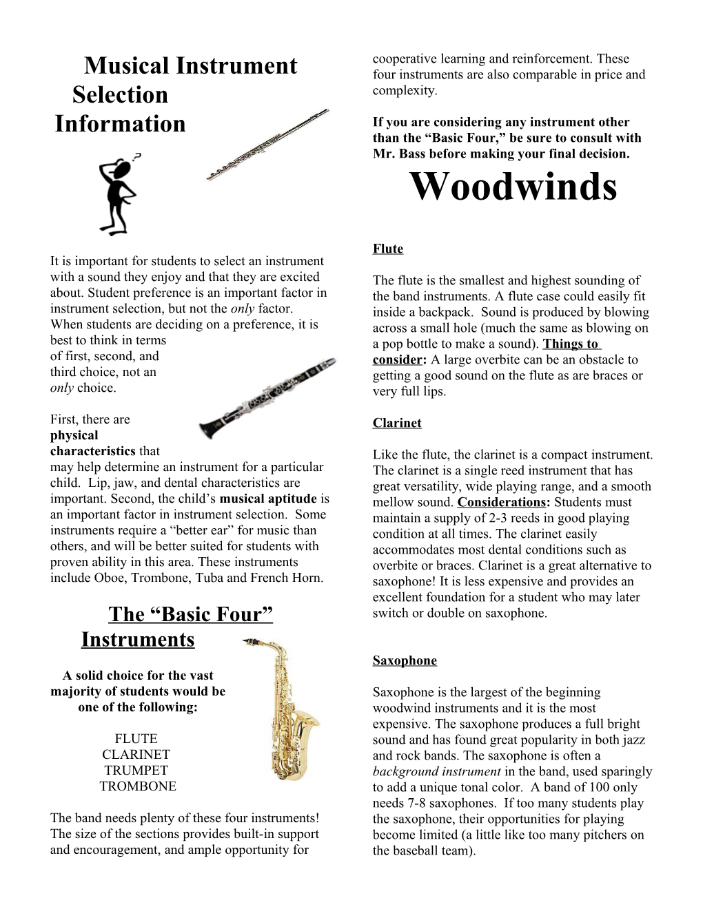Musical Instrument Selection Information