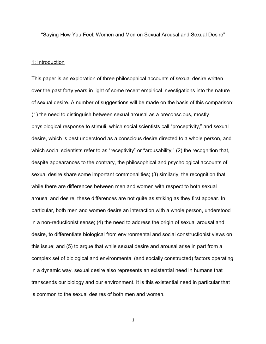 Saying How You Feel: Women and Men on Sexual Arousal and Sexual Desire