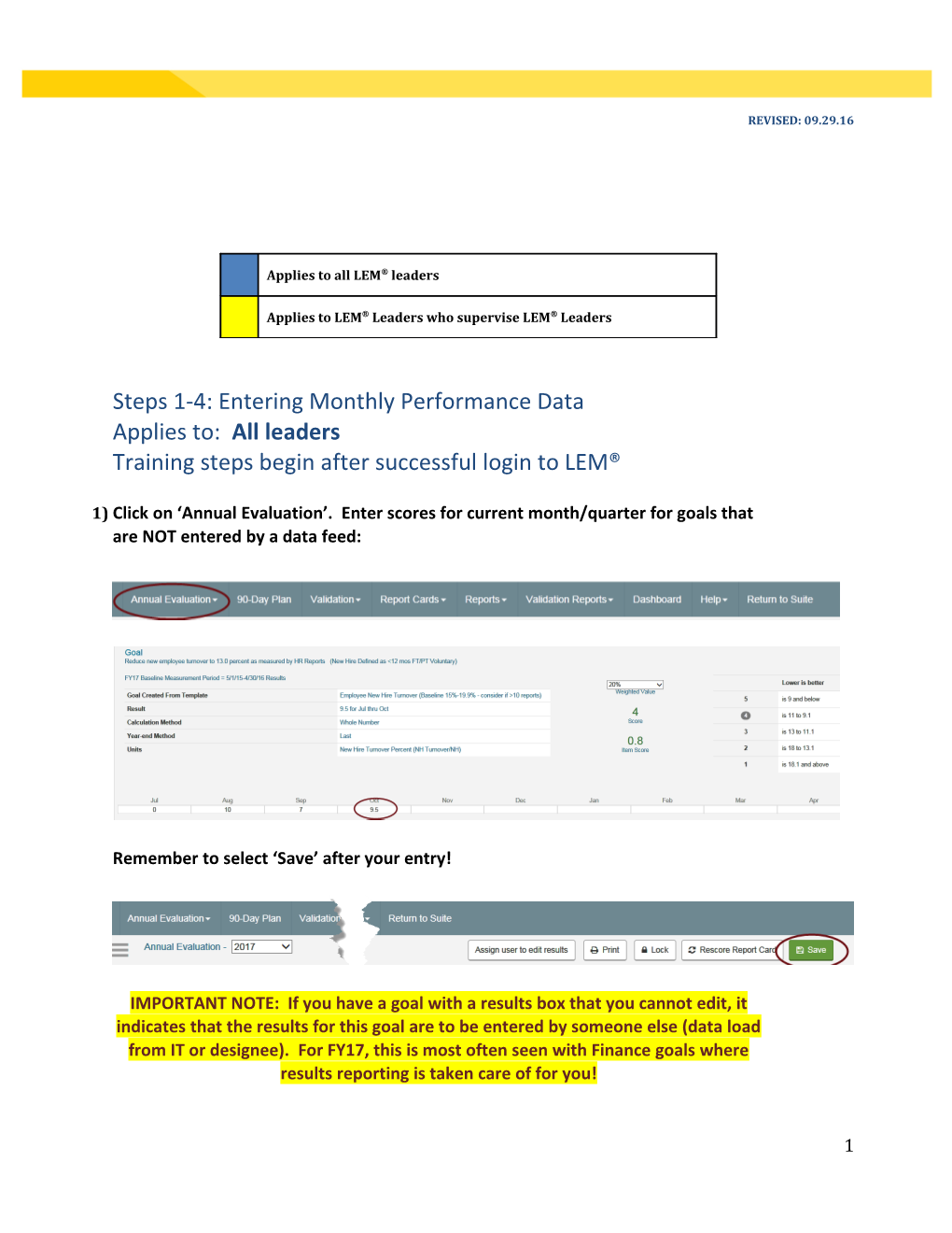 Steps 1-4: Entering Monthly Performance Data