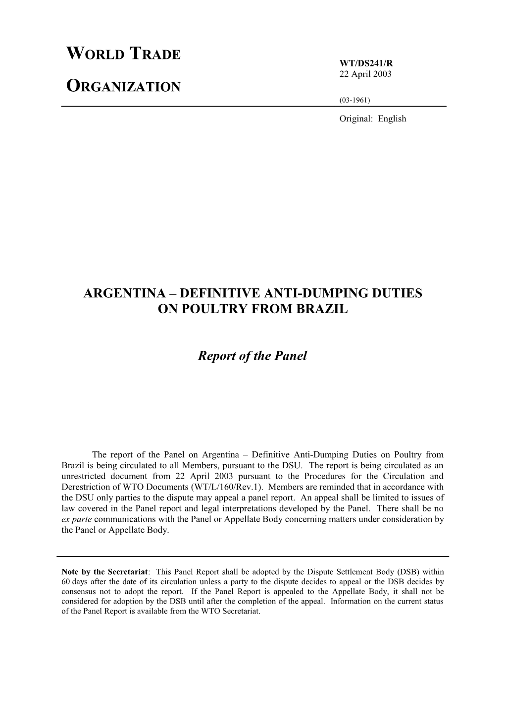 Argentina Definitive Anti-Dumping Duties