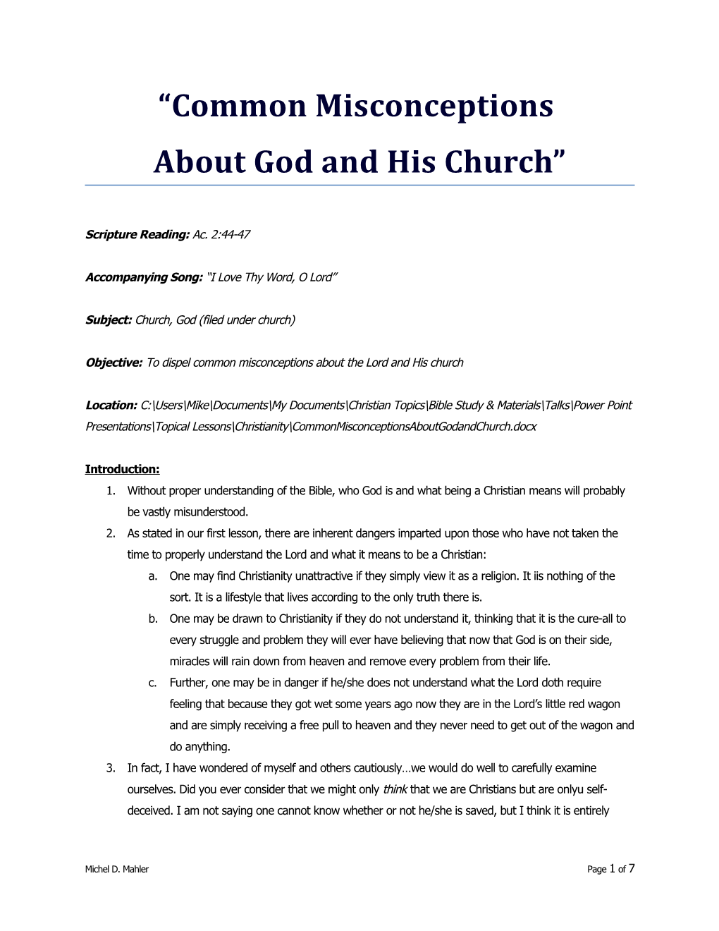 About God and His Church