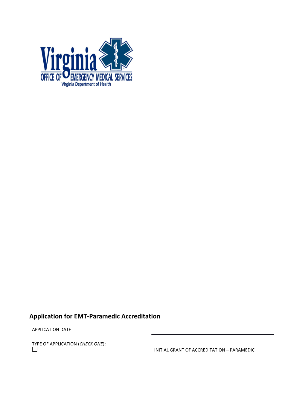 Application for EMT-Paramedic Accreditation