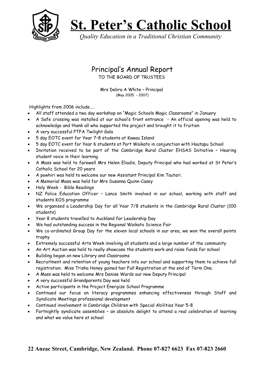 Principal S Annual Report