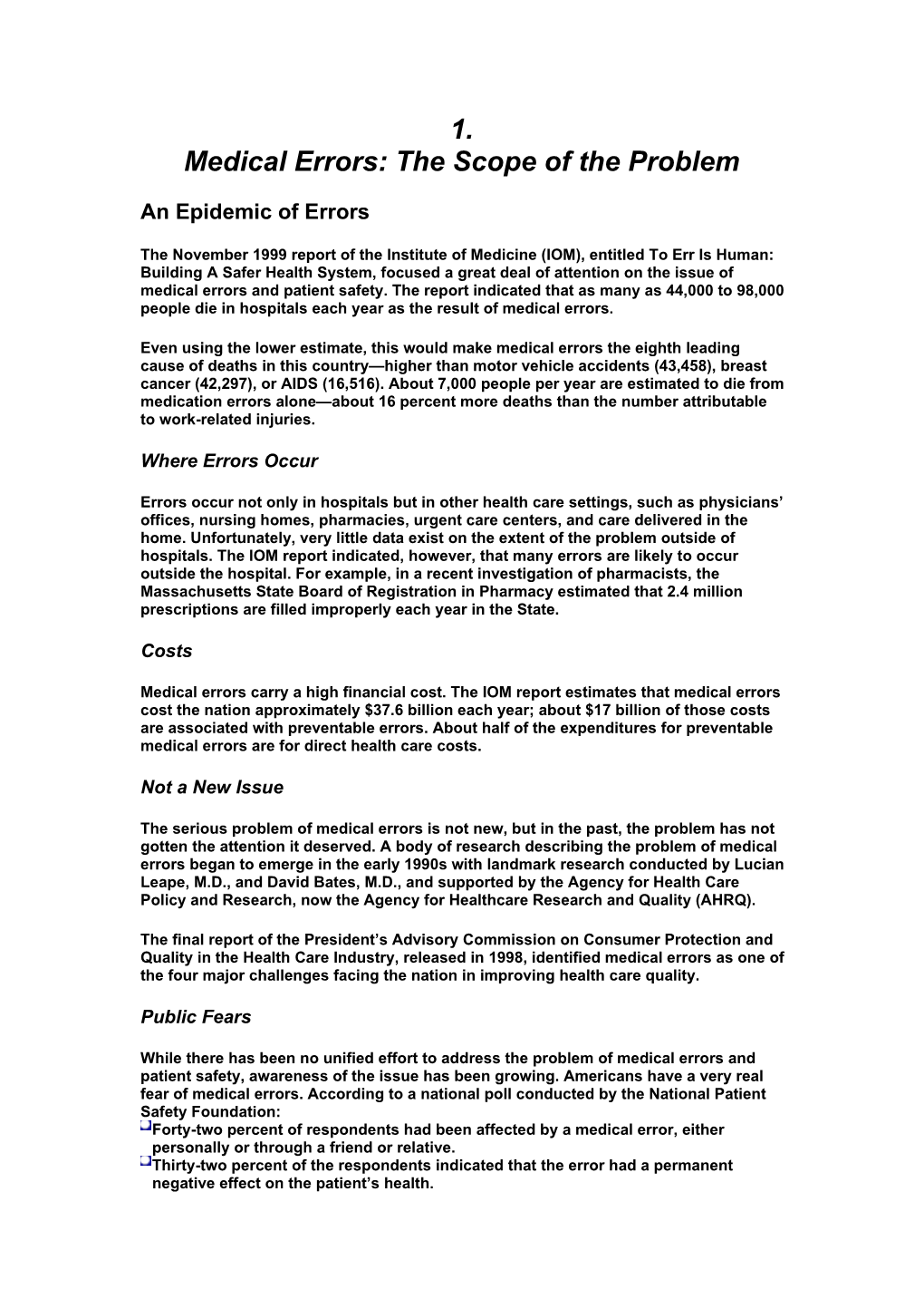 1. Medical Errors: the Scope of the Problem