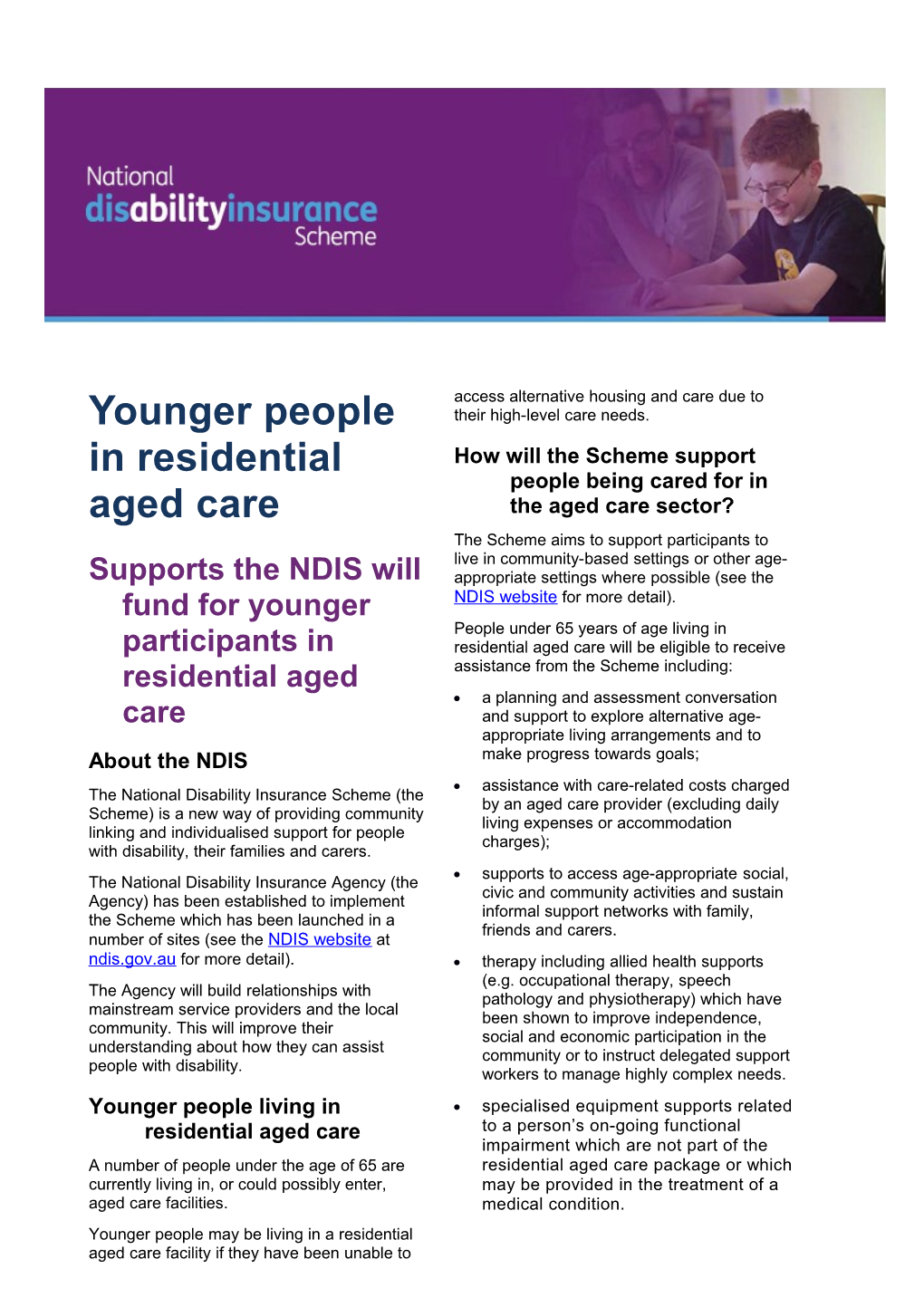 Supports the NDIS Will Fund for Younger Participants in Residential Aged Care