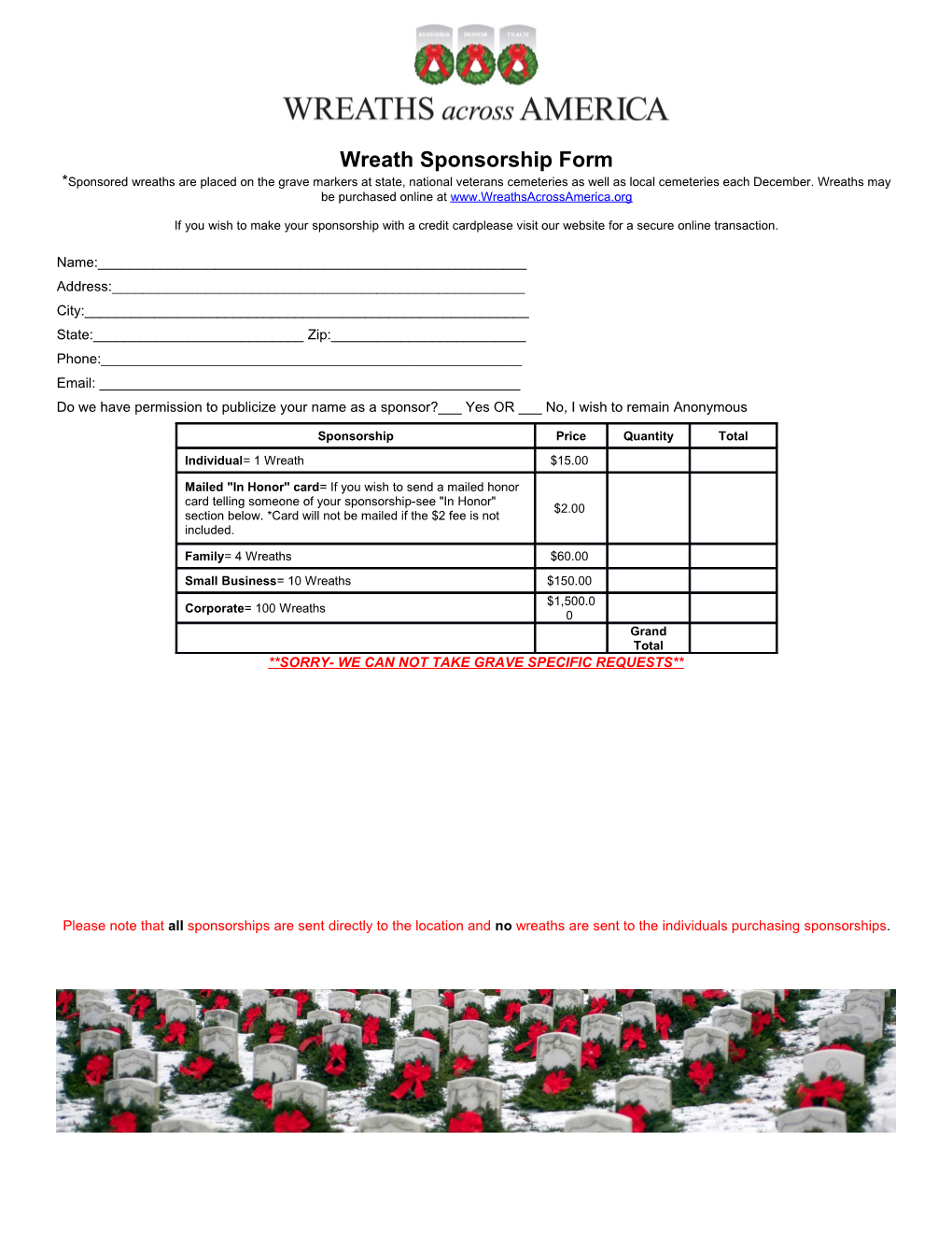 Wreath Sponsorship Form