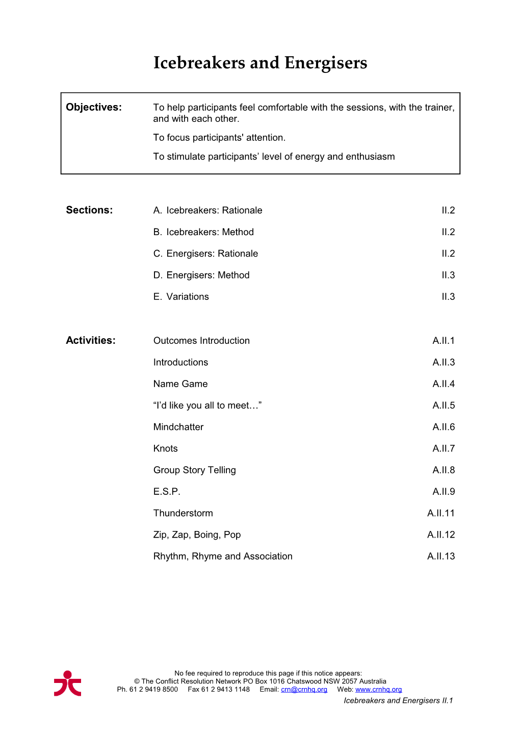 Icebreakers and Energisers