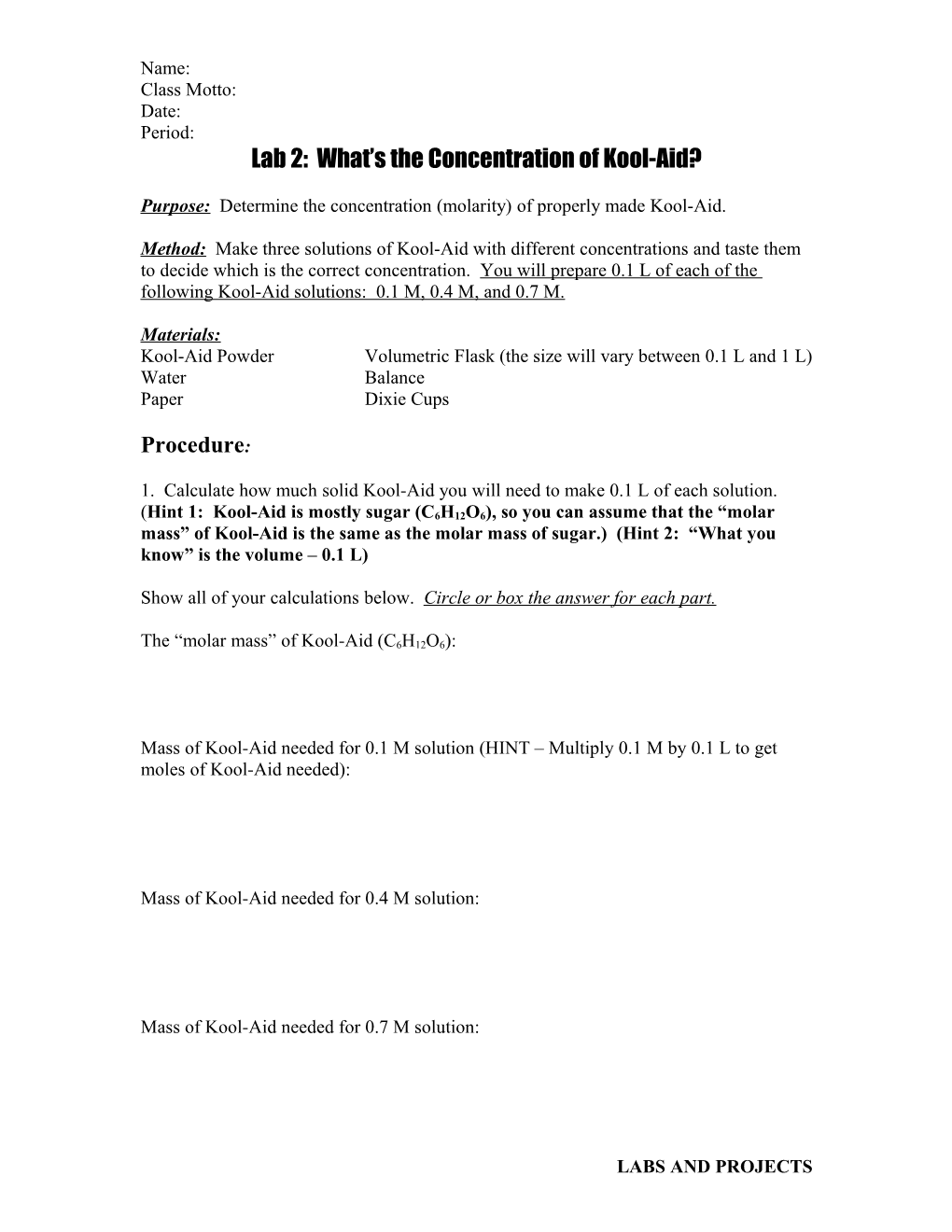 Lab 10: What S the Concentration of Kool-Aid