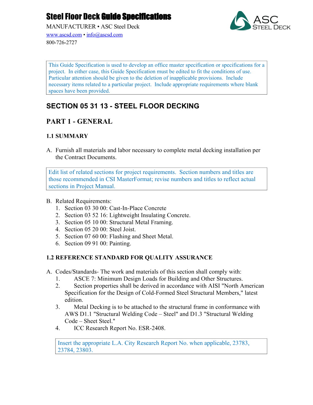 Section 053113 - Steel Floor Decking