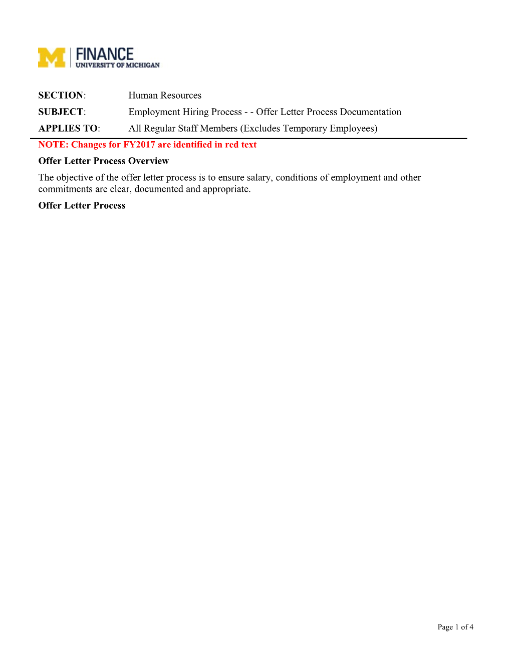 SUBJECT:Employment Hiring Process - - Offer Letter Process Documentation