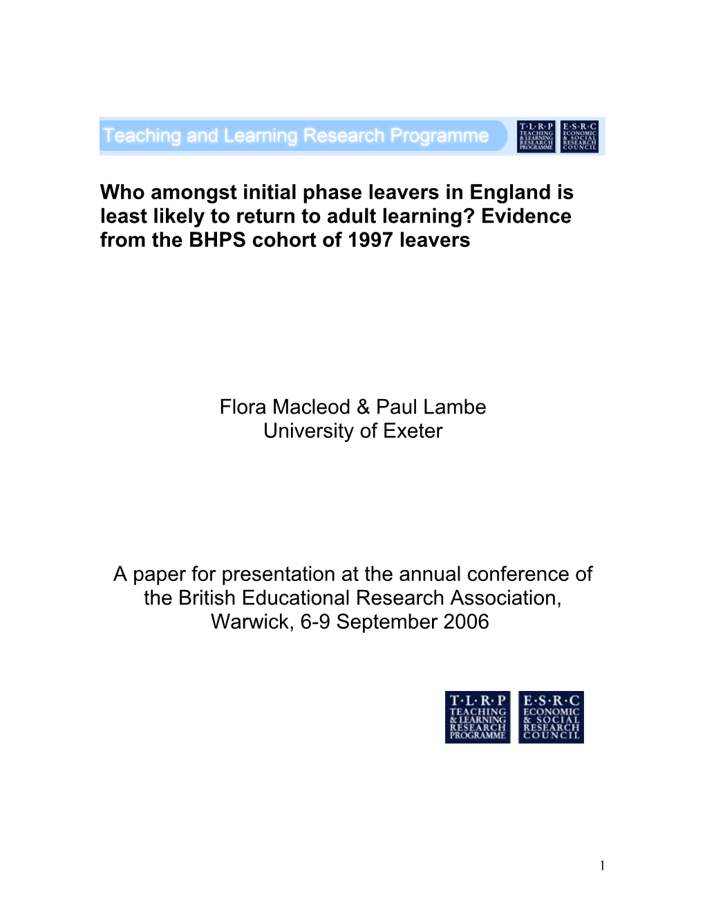 Dynamics of Adult Participation in Learning and Determinants of Transitions in and Out