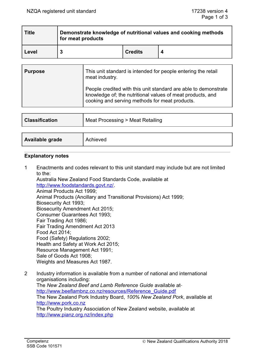 17238 Demonstrate Knowledge of Nutritional Values and Cooking Methods for Meat Products