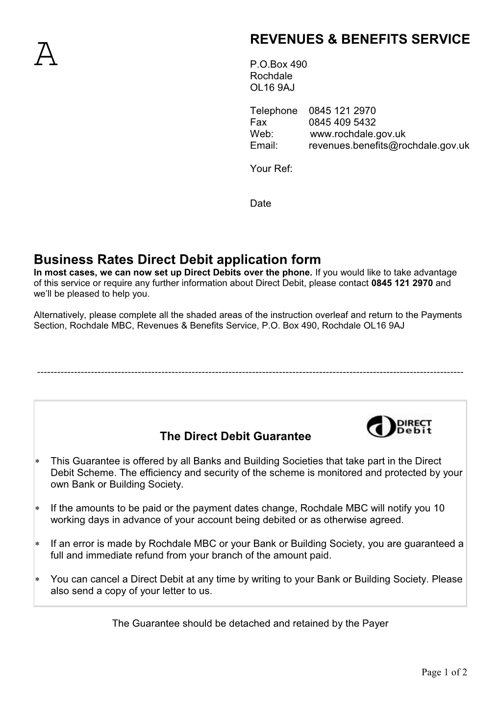 Business Rates Direct Debit Application Form