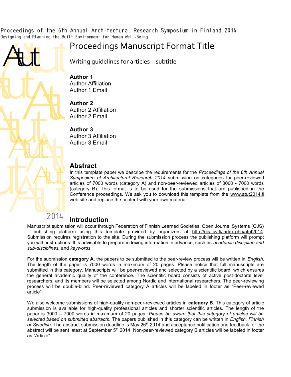 Proceedings Manuscript Format Title