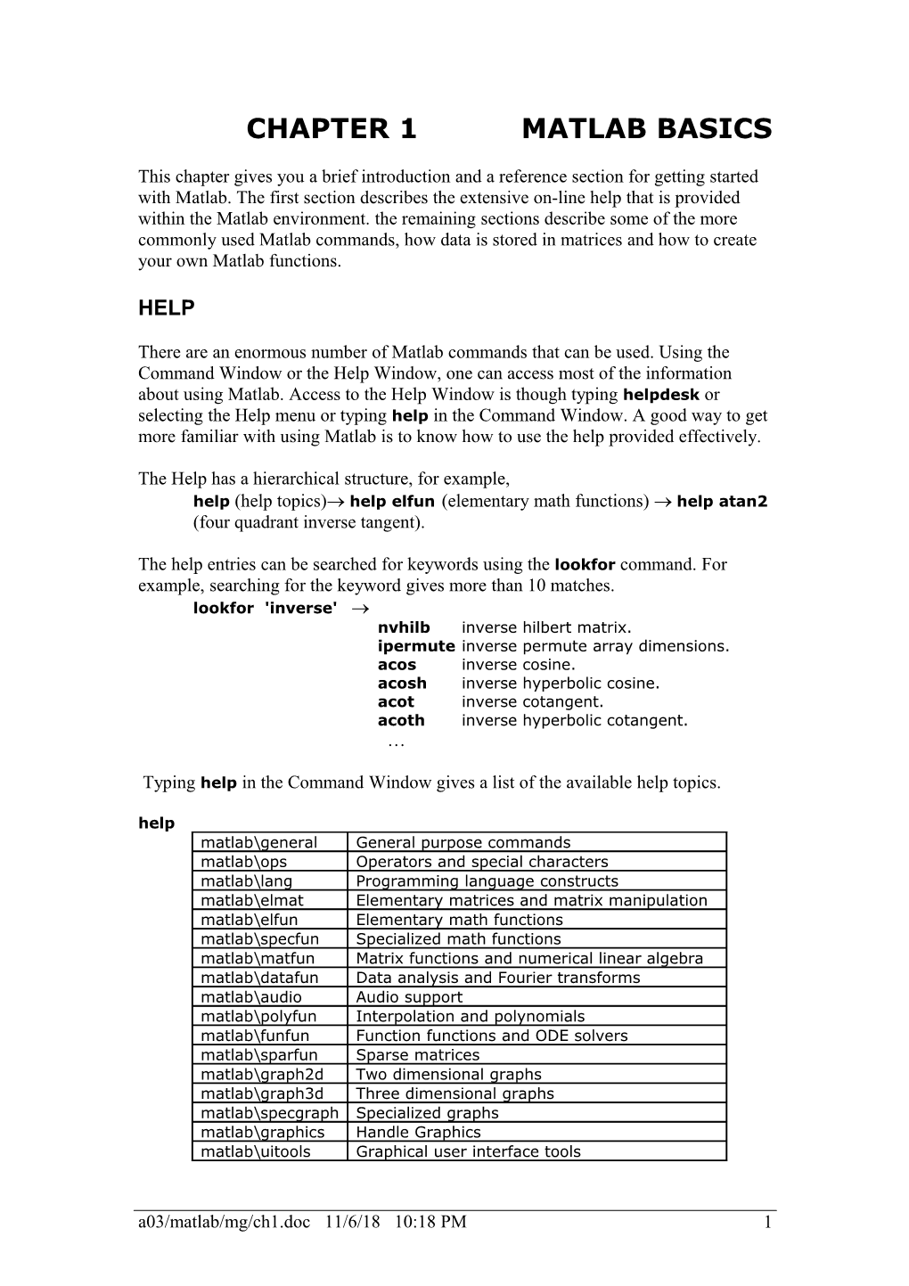 Chapter 1 Matlab Basics