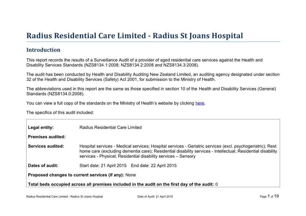 Radius Residential Care Limited - Radius St Joans Hospital