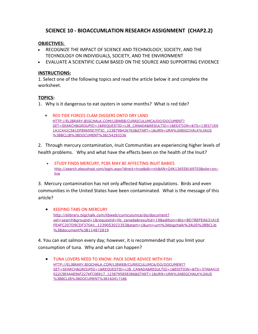 Science 10 - Bioaccumlation Research Assignment (Chap2