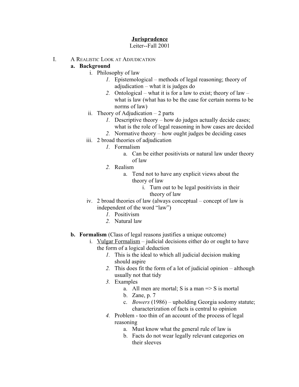 Jurisprudence Outline Fall 2000