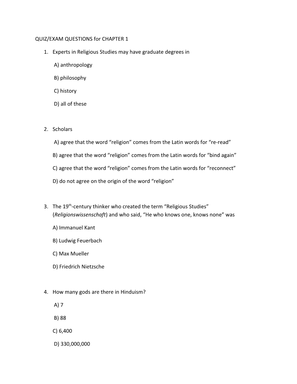 QUIZ/EXAM QUESTIONS for CHAPTER 1
