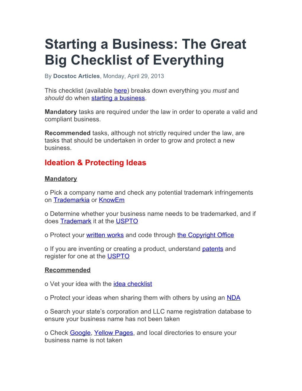 Starting a Business: the Great Big Checklist of Everything