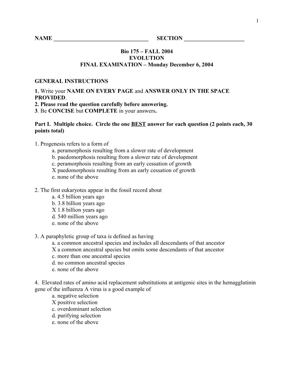 FINAL EXAMINATION Monday December 6, 2004