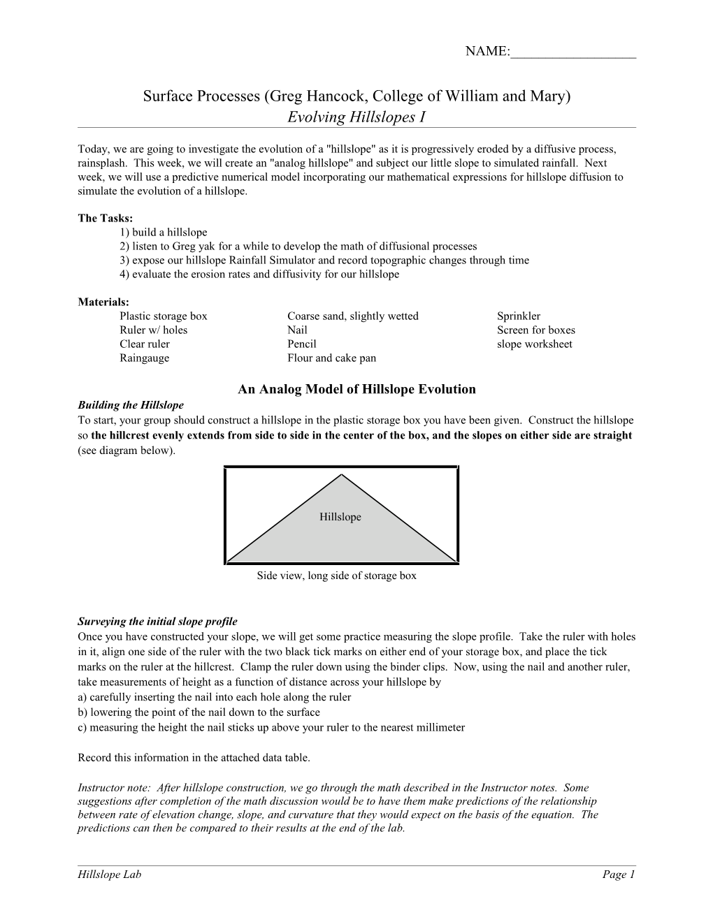 Surface Processes (Greg Hancock, College of William and Mary)