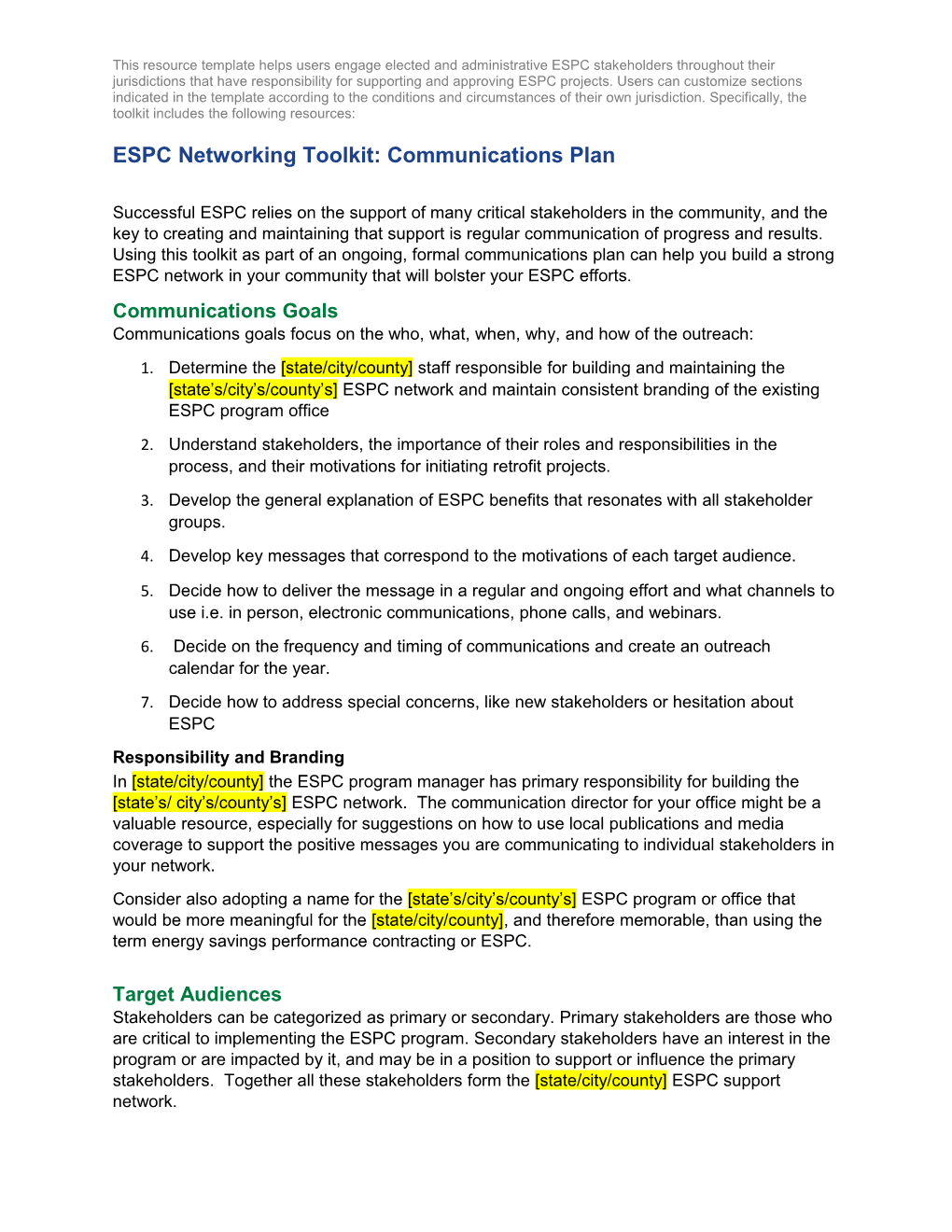 ESPC Networking Toolkit:Communications Plan