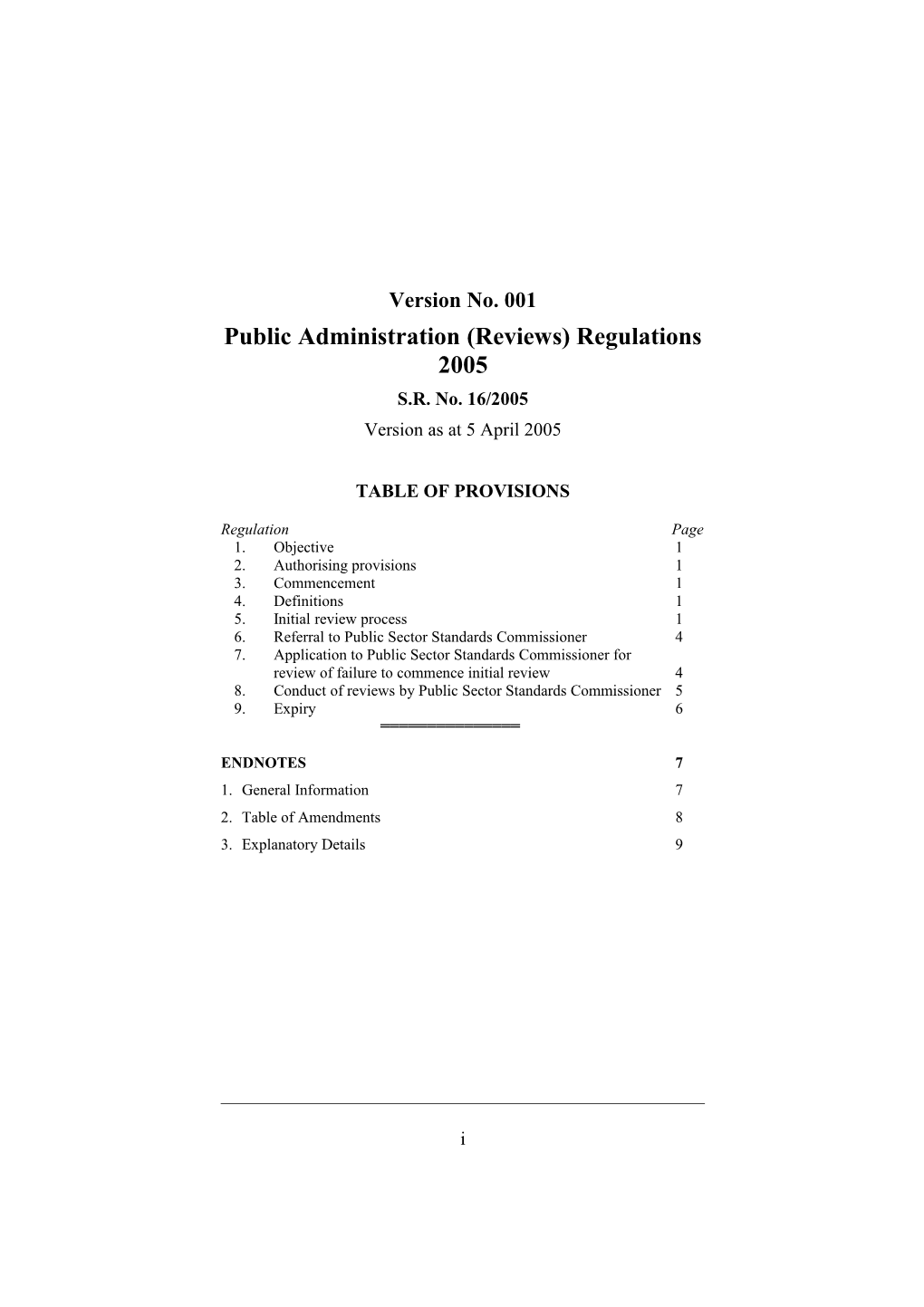 Public Administration (Reviews) Regulations 2005