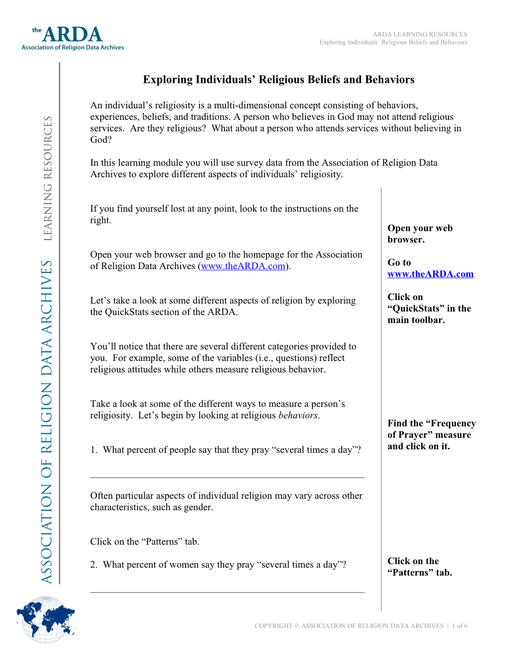 Exploring Individuals Religious Beliefs and Behaviors