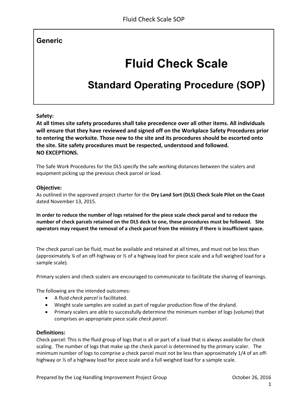 Fluid Check Scale SOP