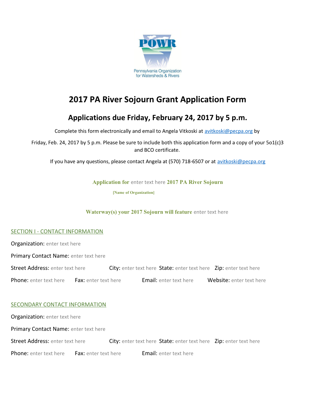 2017PA River Sojourn Grant Application Form