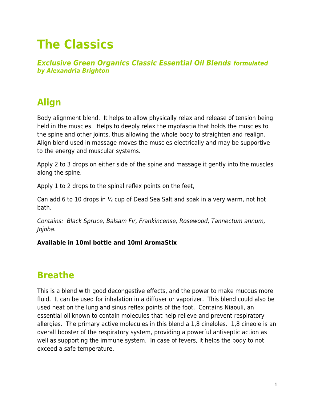 Exclusive Green Organics Classic Essential Oil Blendsformulated by Alexandriabrighton