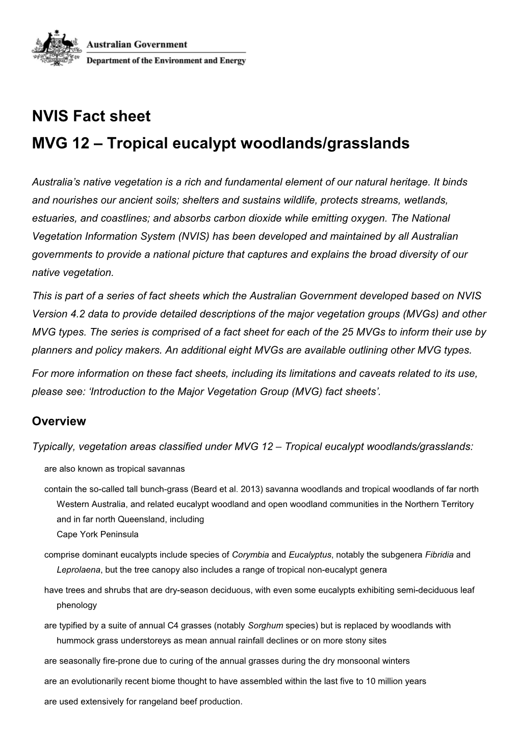 NVIS Fact Sheet MVG 12 Tropical Eucalypt Woodlands/Grasslands