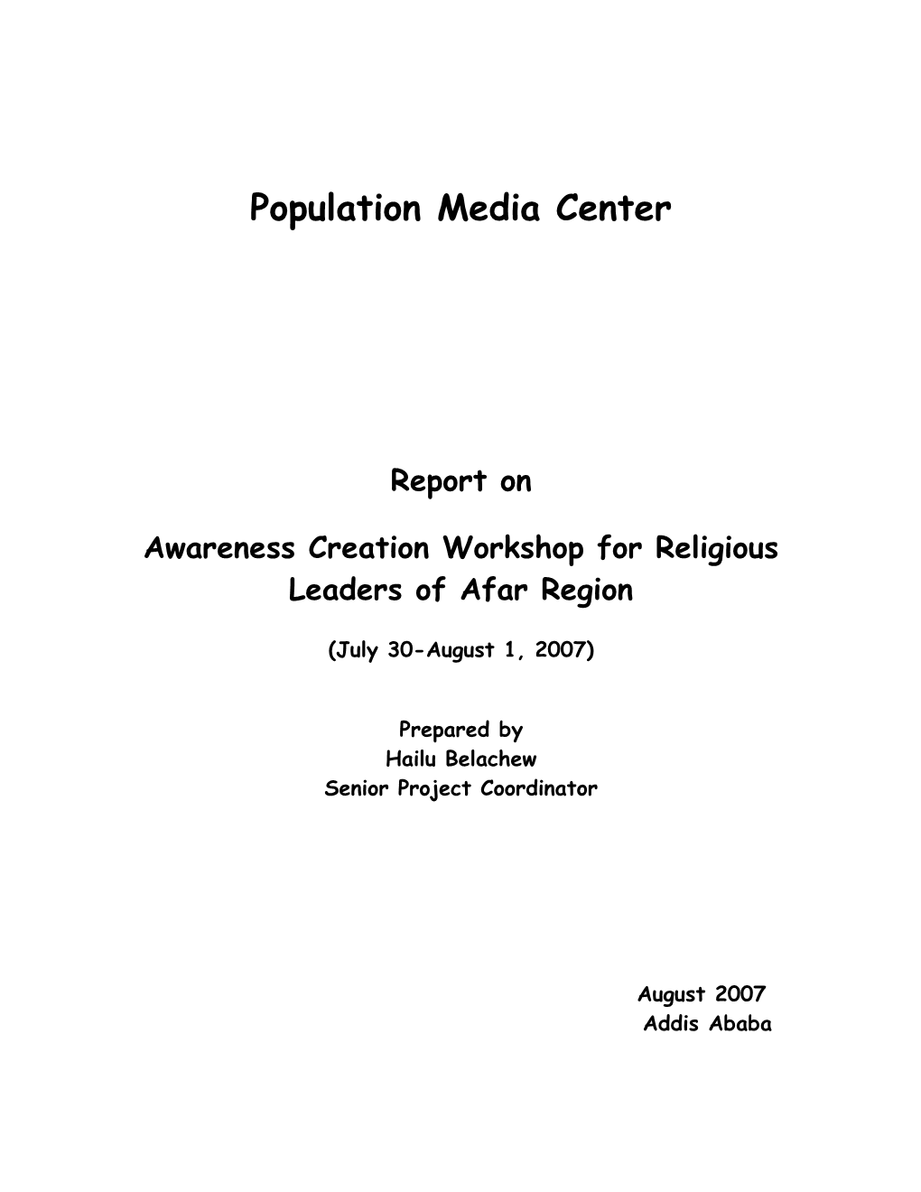 Report on the Awareness Creation Workshop for Religious Leaders in Afar Region