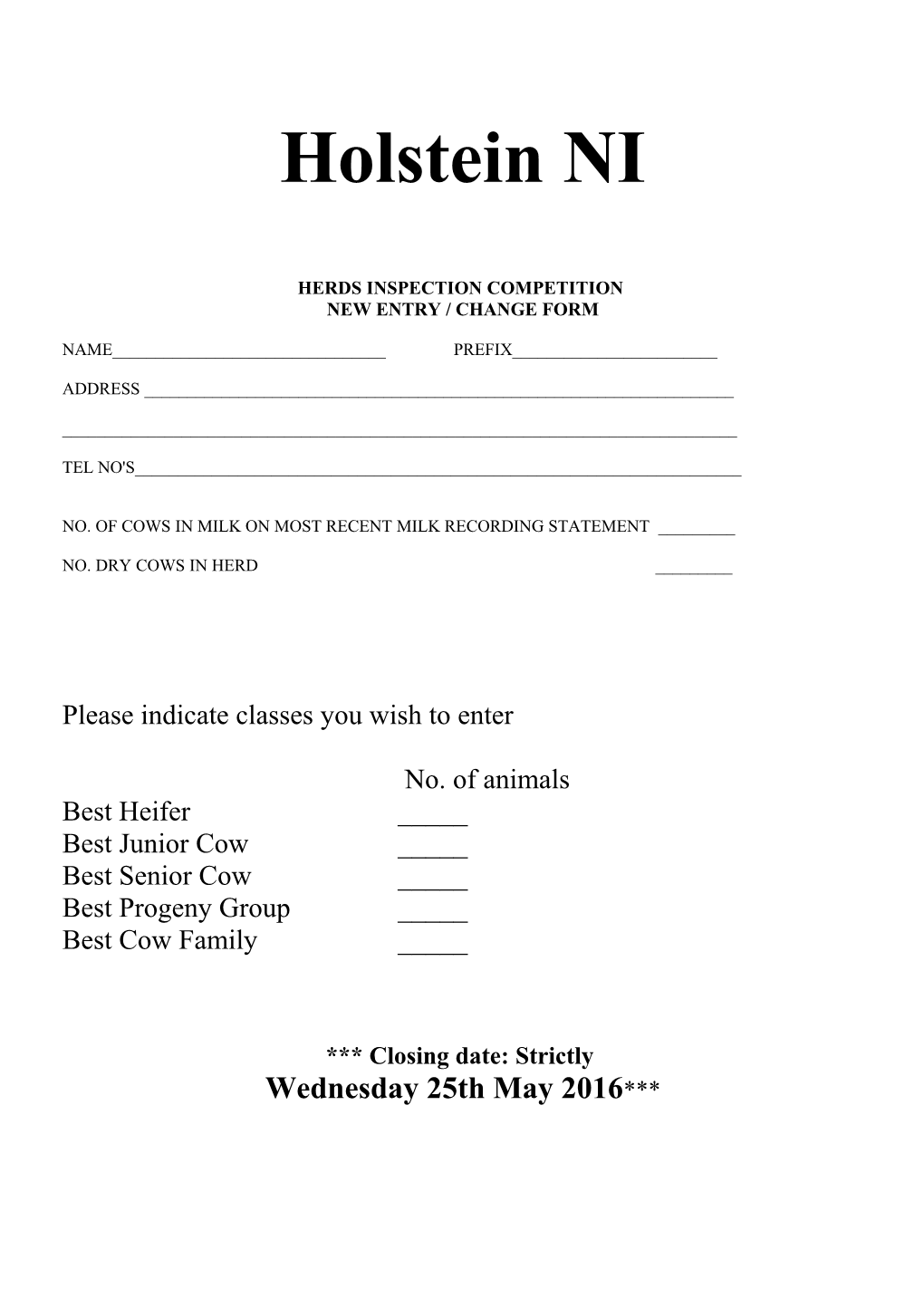 Herds Inspection Competition Entry Form