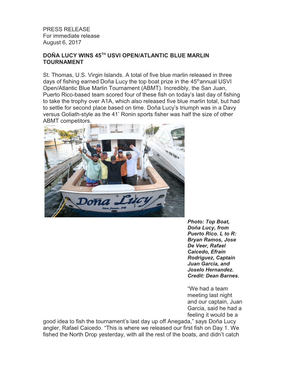 Doña Lucy Wins 45Thusvi Open/Atlantic Blue Marlin Tournament
